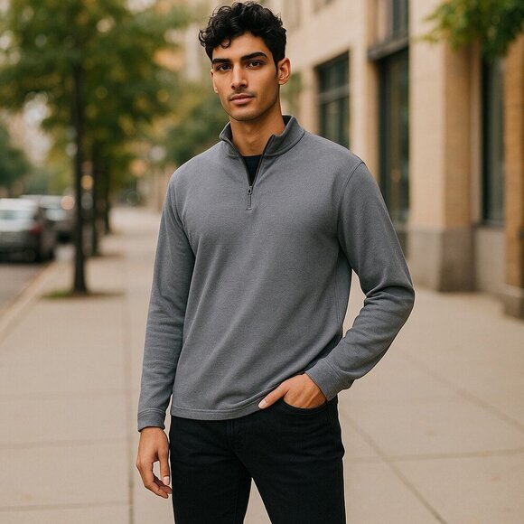 NWT J CREW SZ XL Authentic Fleece Navy Twill Long Sleeve 1/2 Zip Pullover Jacket - Picture 1 of 10
